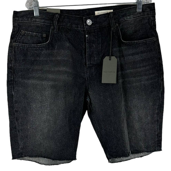 AllSaints Switch Raw Hem Denim Shorts Washed Black Men's Size 32 New With Tags